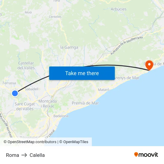 Roma to Calella map