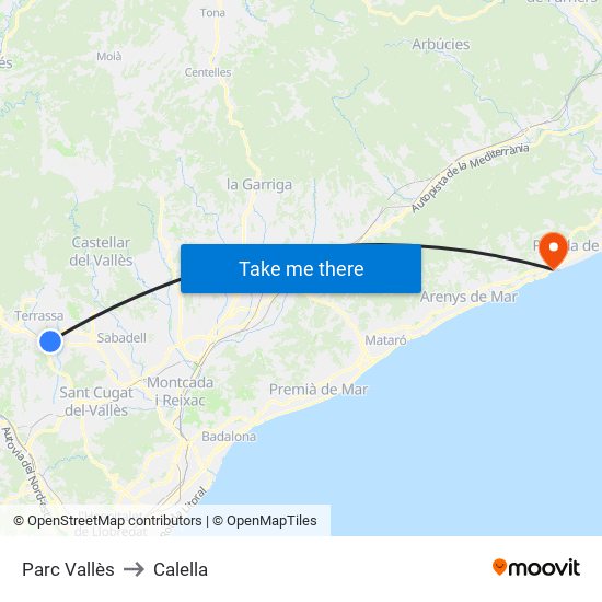 Parc Vallès to Calella map