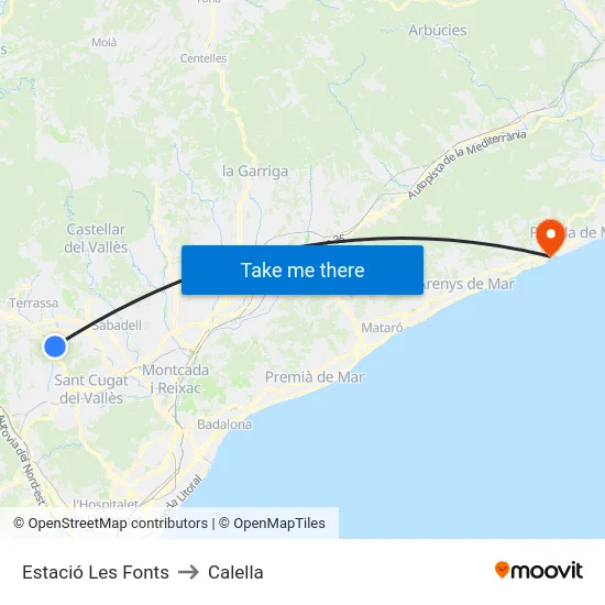 Estació Les Fonts to Calella map