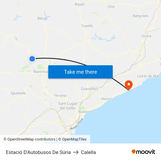 Estació D'Autobusos De Súria to Calella map