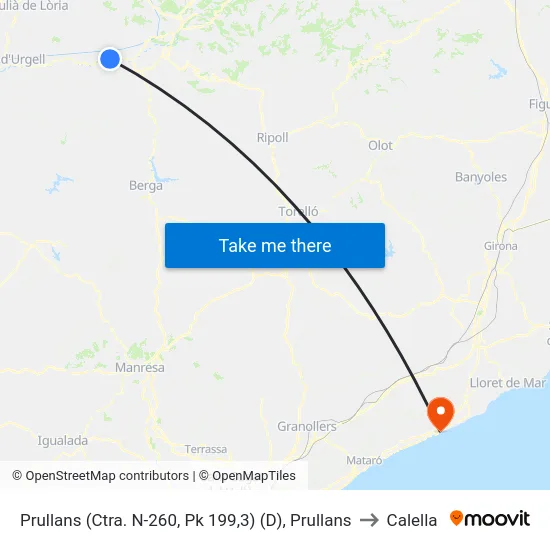 Prullans (Ctra. N-260, Pk 199,3) (D), Prullans to Calella map
