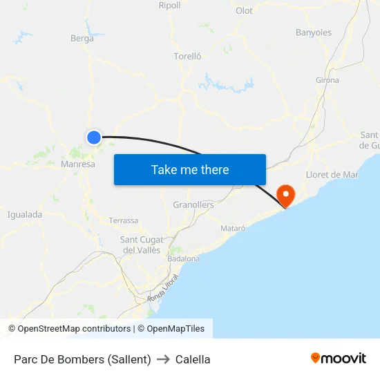 Parc De Bombers (Sallent) to Calella map