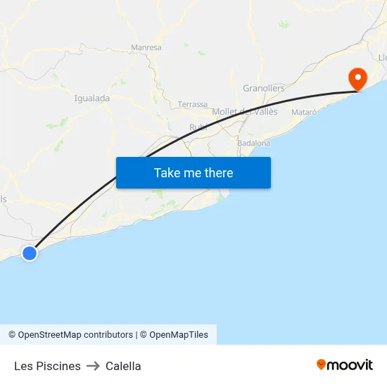 Les Piscines to Calella map