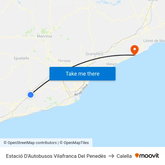 Estació D'Autobusos Vilafranca Del Penedès to Calella map