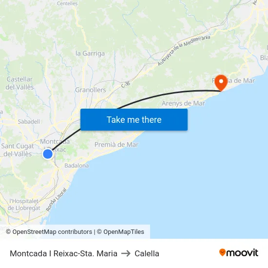 Montcada I Reixac-Sta. Maria to Calella map