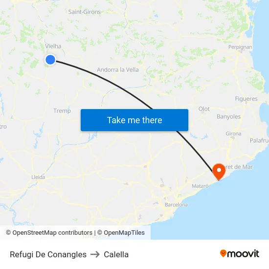 Refugi De Conangles to Calella map