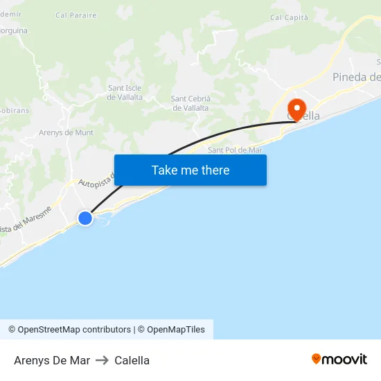 Arenys De Mar to Calella map