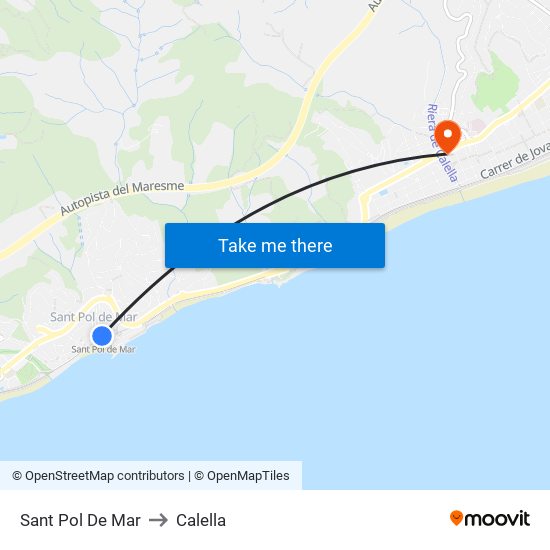 Sant Pol De Mar to Calella map