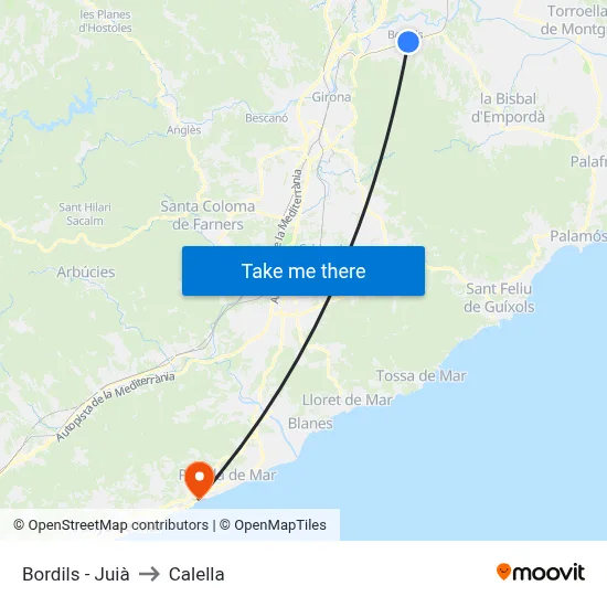 Bordils - Juià to Calella map