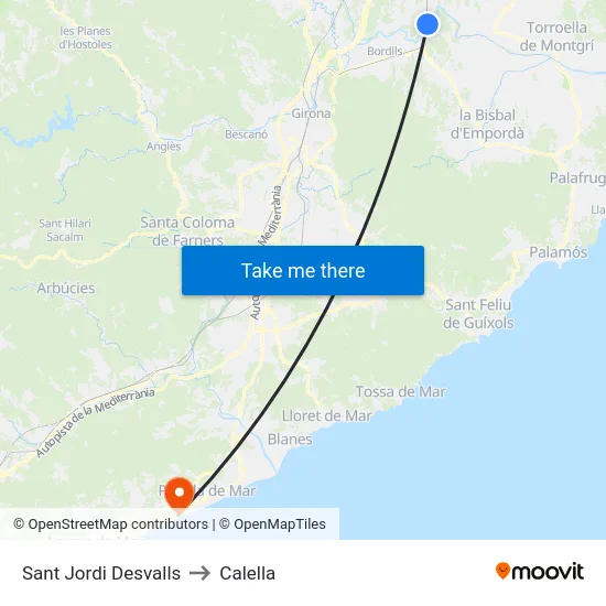 Sant Jordi Desvalls to Calella map