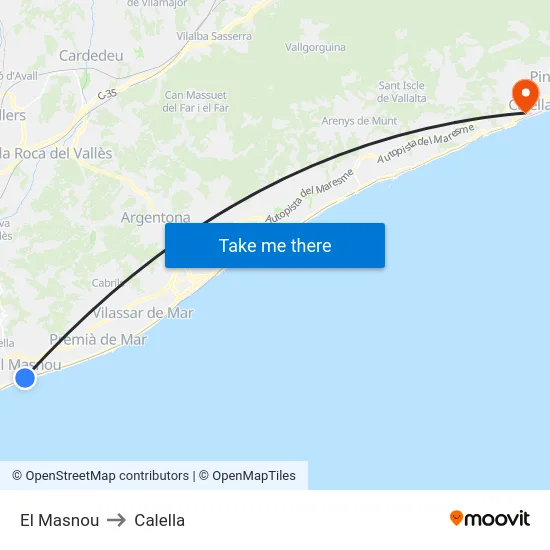 El Masnou to Calella map