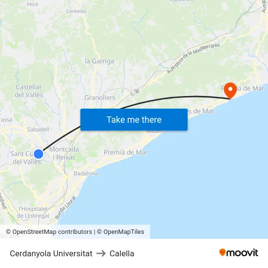 Cerdanyola Universitat to Calella map
