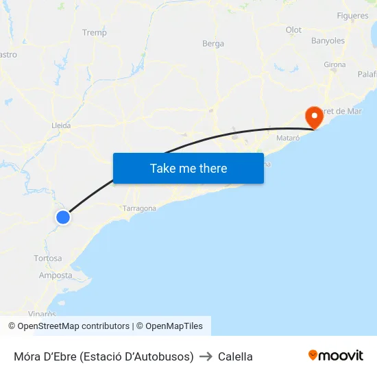 Móra D’Ebre (Estació D’Autobusos) to Calella map