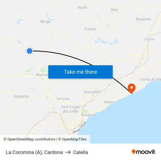 La Coromina (A), Cardona to Calella map