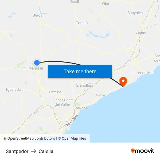 Santpedor to Calella map