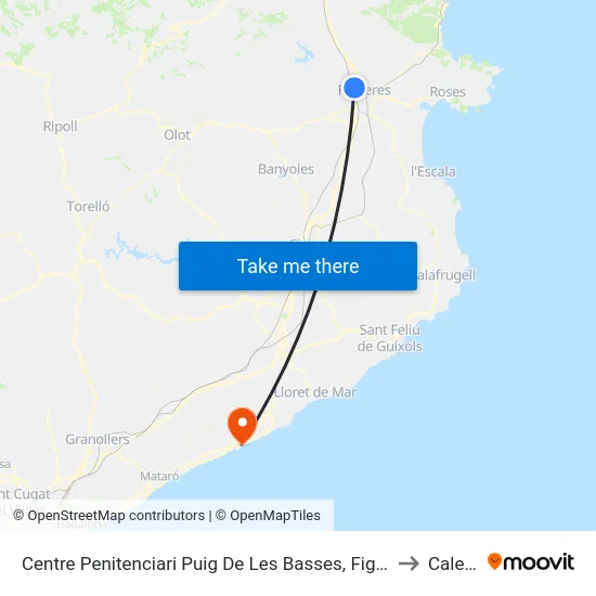 Centre Penitenciari Puig De Les Basses, Figueres to Calella map