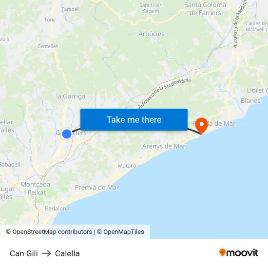 Can Gili to Calella map