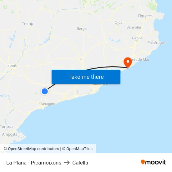 La Plana - Picamoixons to Calella map