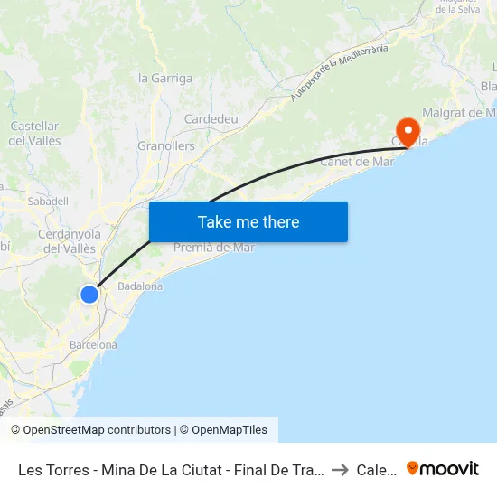 Les Torres - Mina De La Ciutat - Final De Trajecte to Calella map