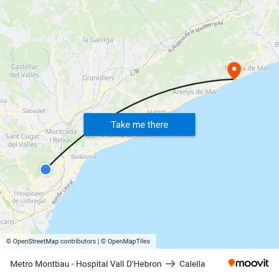 Metro Montbau - Hospital Vall D'Hebron to Calella map