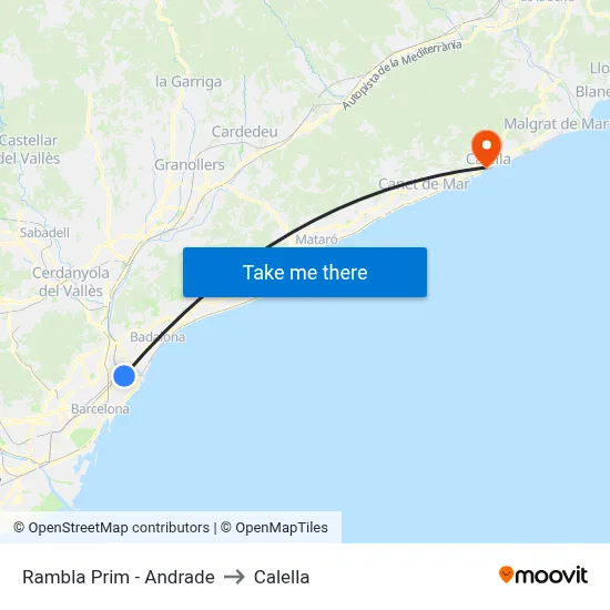 Rambla Prim - Andrade to Calella map