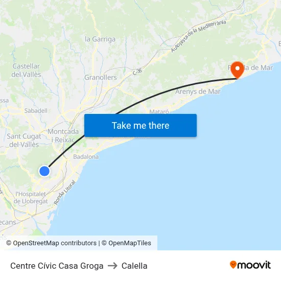 Centre Cívic Casa Groga to Calella map