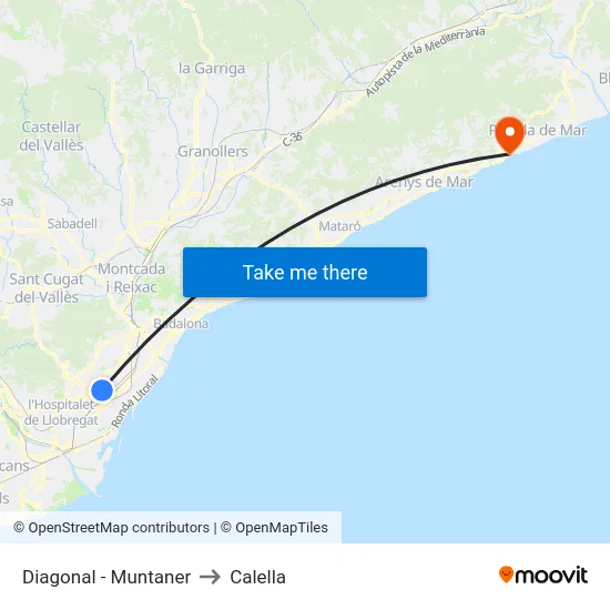 Diagonal - Muntaner to Calella map