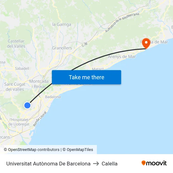Universitat Autònoma De Barcelona to Calella map