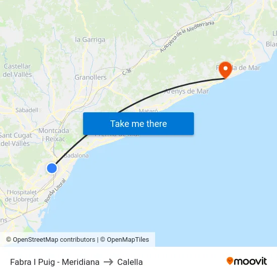 Fabra I Puig - Meridiana to Calella map
