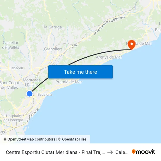 Centre Esportiu Ciutat Meridiana - Final Trajecte to Calella map