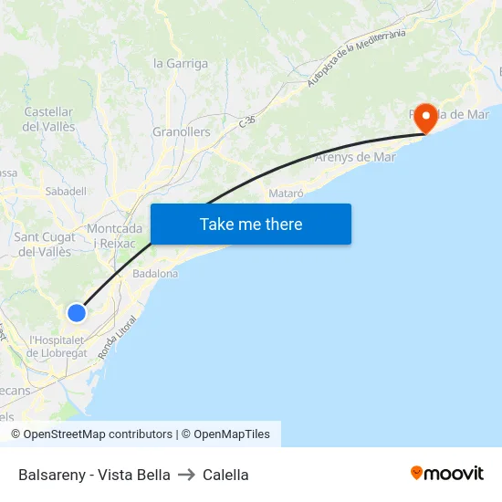 Balsareny - Vista Bella to Calella map