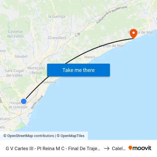 G V Carles III - Pl Reina M C - Final De Trajecte to Calella map