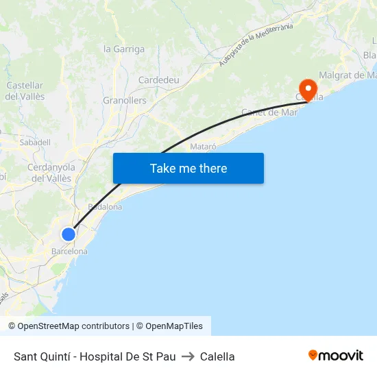 Sant Quintí - Hospital De St Pau to Calella map