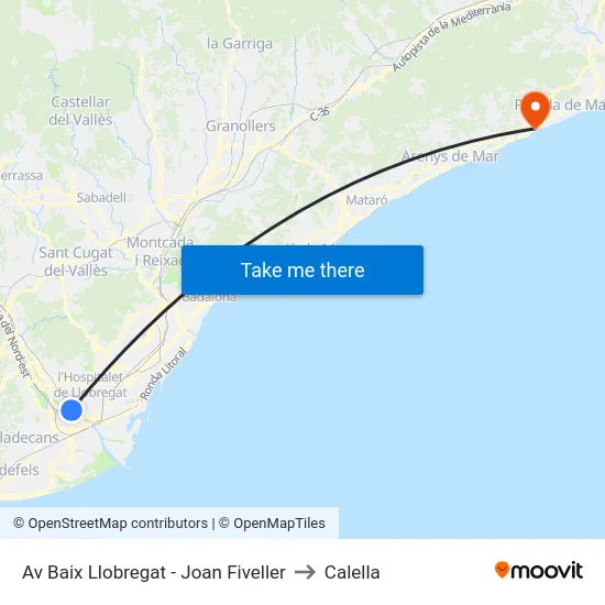 Av Baix Llobregat - Joan Fiveller to Calella map