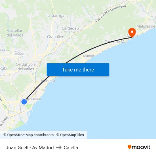 Joan Güell - Av Madrid to Calella map