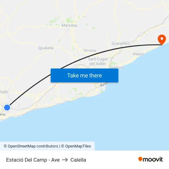 Estació Del Camp - Ave to Calella map