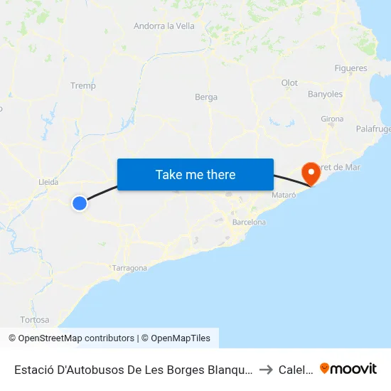 Estació D'Autobusos De Les Borges Blanques to Calella map