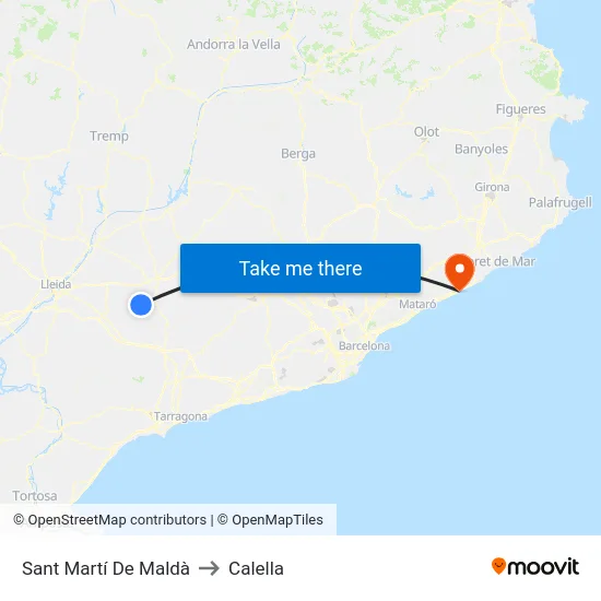 Sant Martí De Maldà to Calella map
