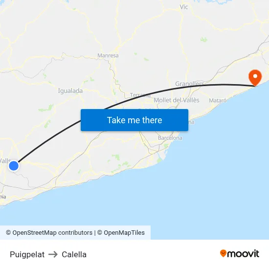 Puigpelat to Calella map