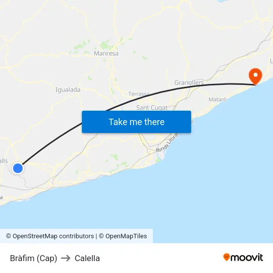 Bràfim (Cap) to Calella map