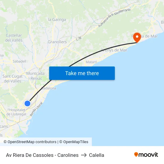 Av Riera De Cassoles - Carolines to Calella map