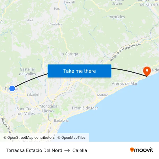 Terrassa Estacio Del Nord to Calella map
