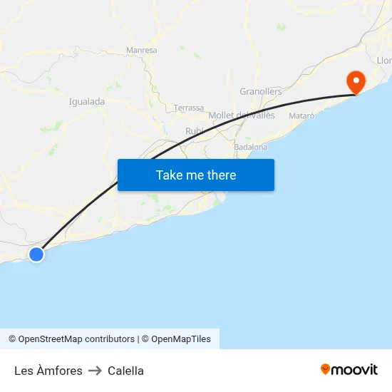 Les Àmfores to Calella map