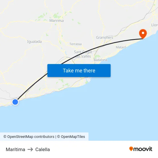 Marítima to Calella map