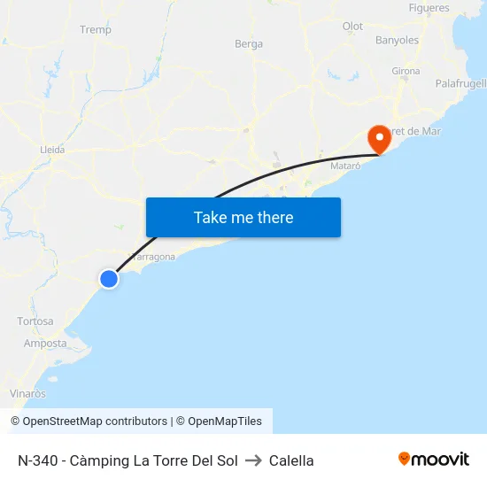 N-340 - Càmping La Torre Del Sol to Calella map