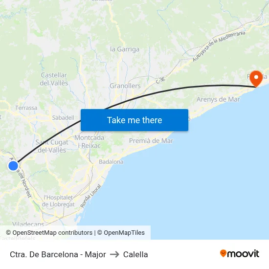 Ctra. De Barcelona - Major to Calella map