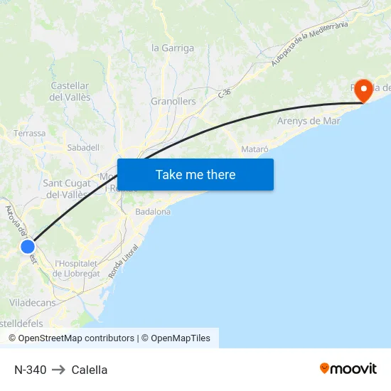 N-340 to Calella map