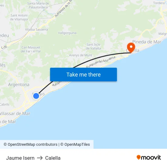 Jaume Isern to Calella map