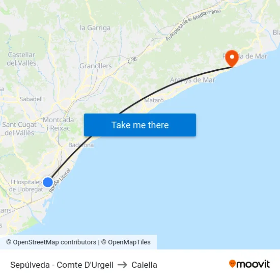 Sepúlveda - Comte D'Urgell to Calella map