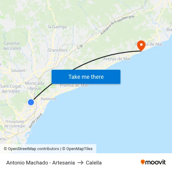 Antonio Machado - Artesania to Calella map